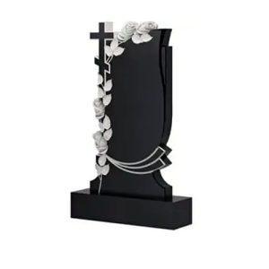 Памятник барельеф резной с цветочным декором и крестом