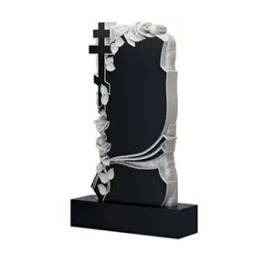 Памятник барельеф резной щит с крестом и розами