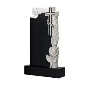 Памятник барельеф с резными розами и крестом 2